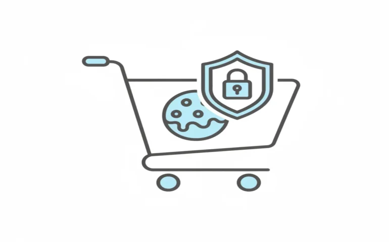 WooCommerce cookie consent implementation with shopping cart, cookie, and shield icons