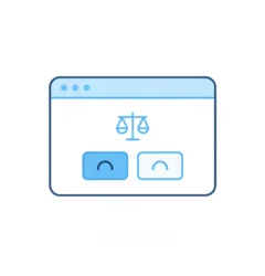 Browser cookie consent banner with two equal accept and reject buttons and a balance scale, illustrating CCPA symmetry in choice