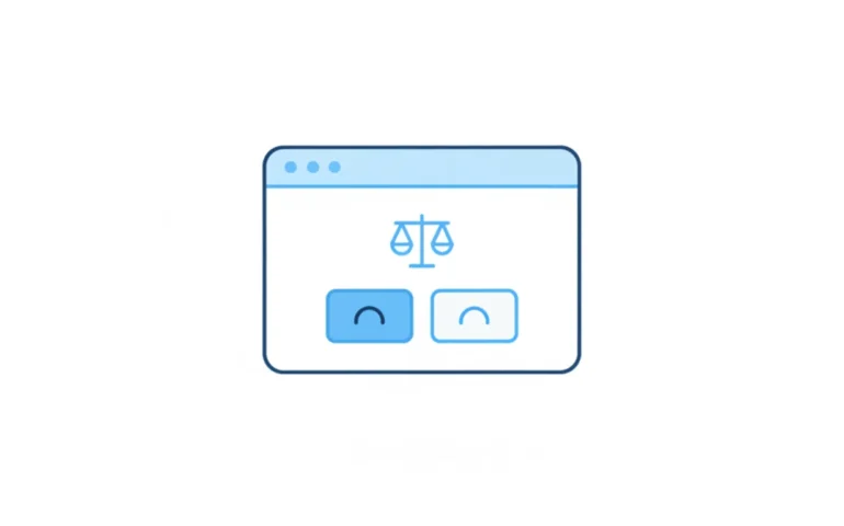 Browser cookie consent banner with two equal accept and reject buttons and a balance scale, illustrating CCPA symmetry in choice