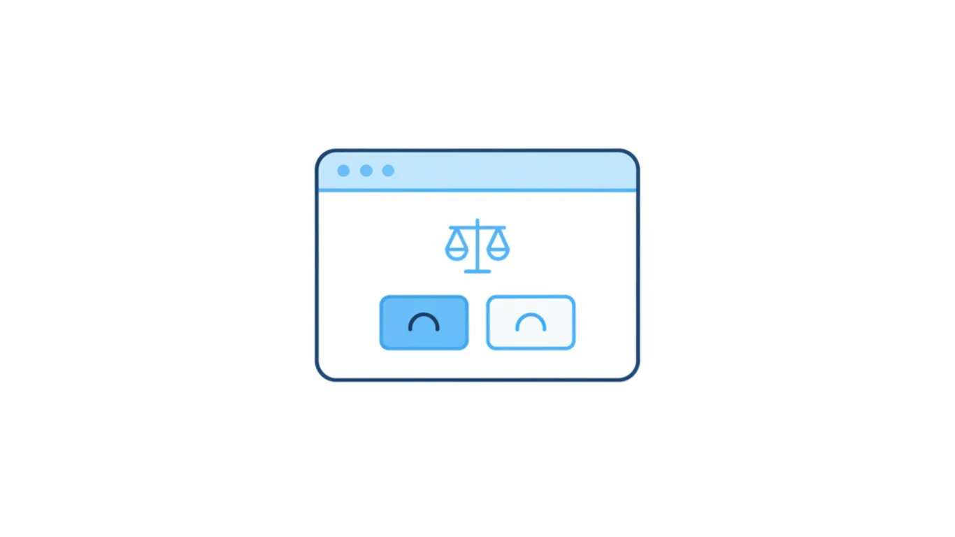 Browser cookie consent banner with two equal accept and reject buttons and a balance scale, illustrating CCPA symmetry in choice
